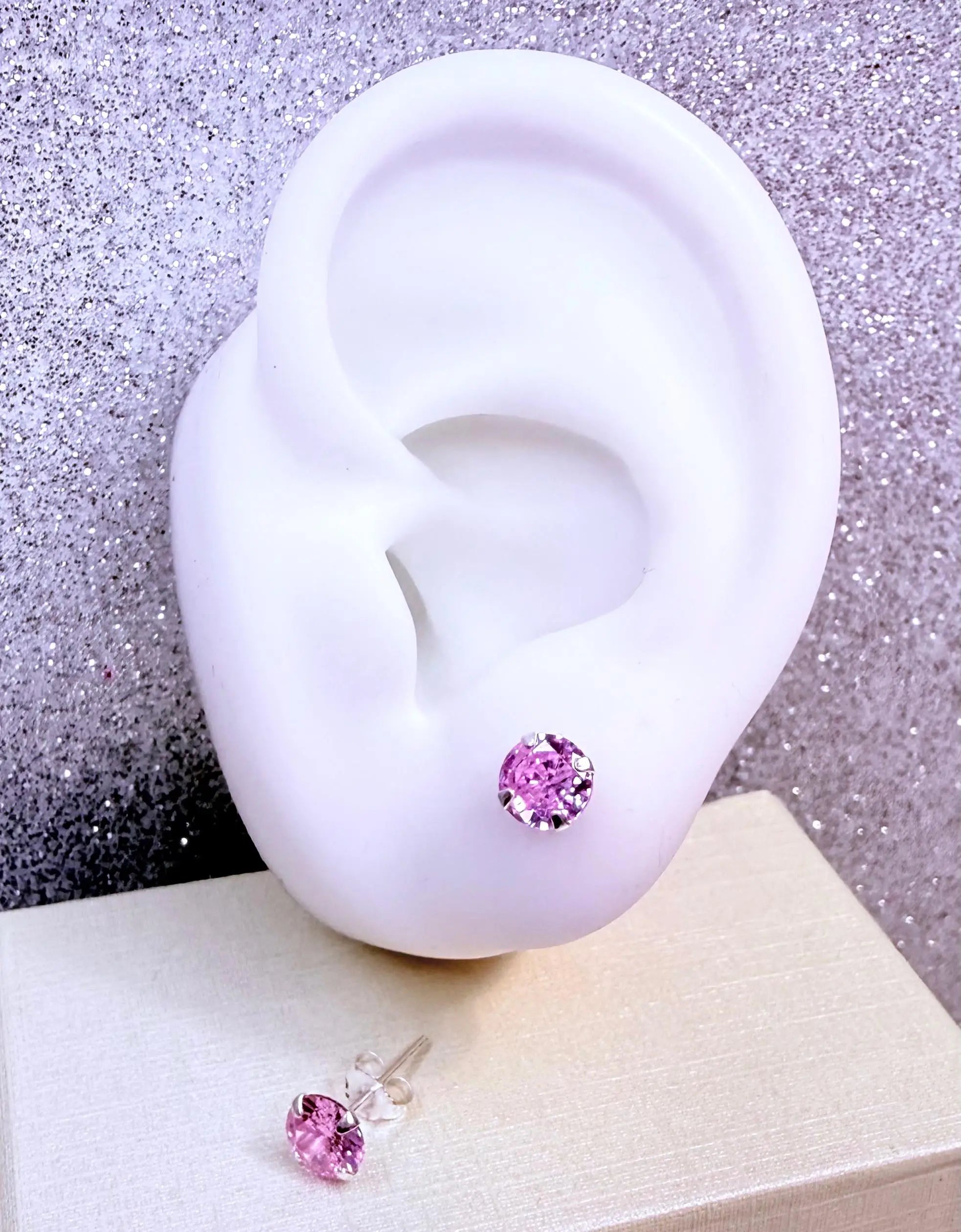 Aros dama circón Rosa Plata fina ley 925