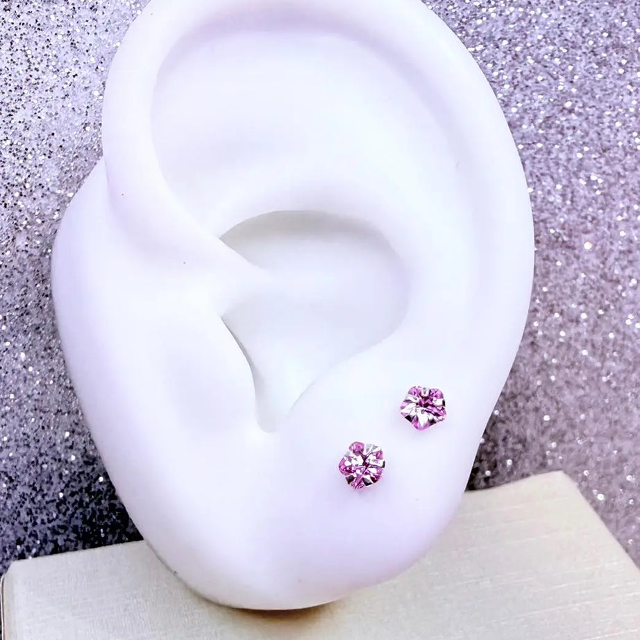 Aros dama circón cristal Rosa pequeño ,ideal para segundo aro Plata fina ley 925