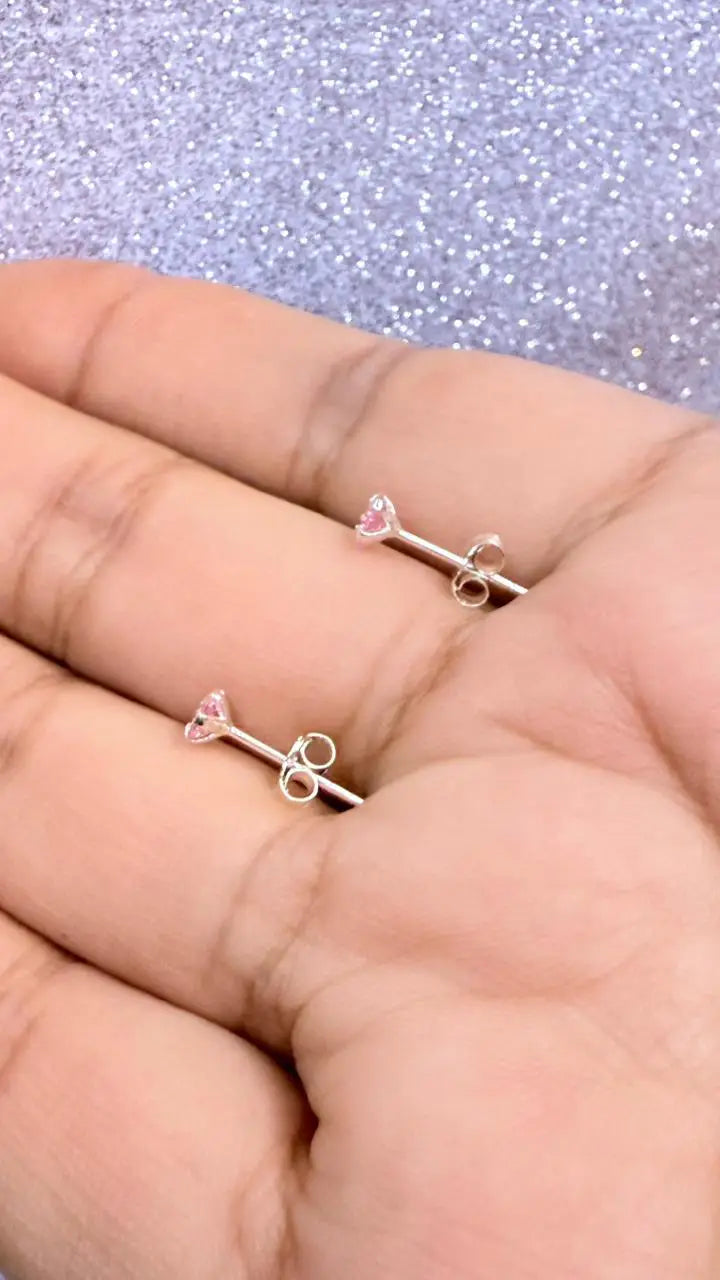 Aros dama circón cristal Rosa pequeño ,ideal para segundo aro Plata fina ley 925