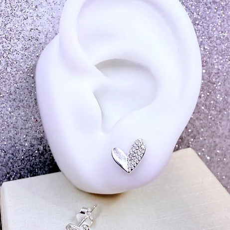 Aros dama corazón con incrustación Micro circones cristal Plata fina ley 925