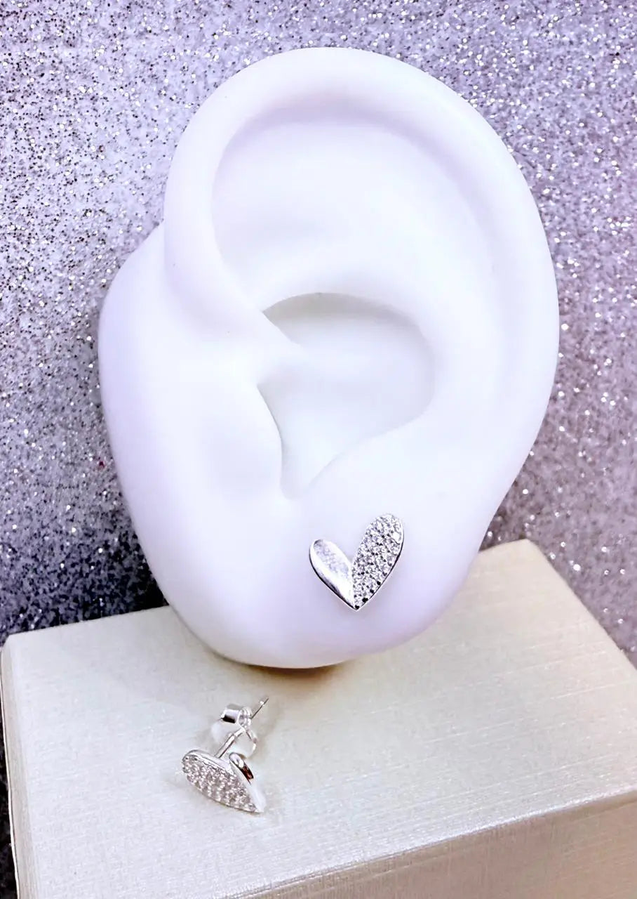 Aros dama corazón con incrustación Micro circones cristal Plata fina ley 925
