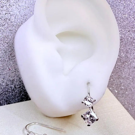 Aros dama doble circon cristal semi colgantes Plata fina ley 925