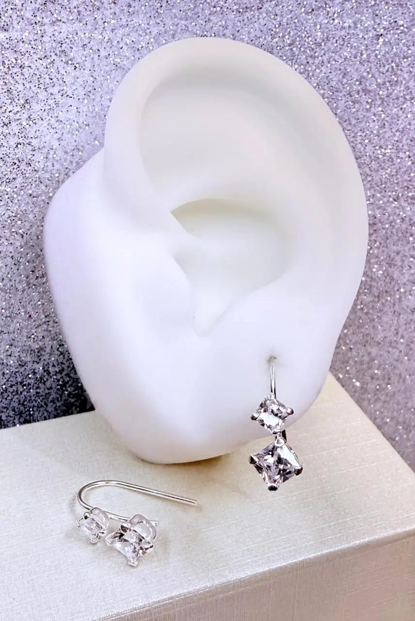 Aros dama doble circon cristal semi colgantes Plata fina ley 925