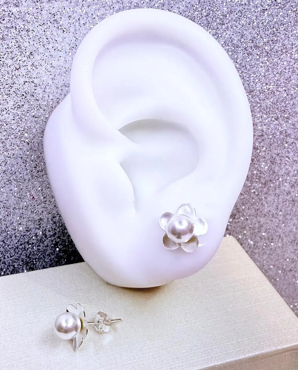 Aros dama flor perla Plata fina ley 925