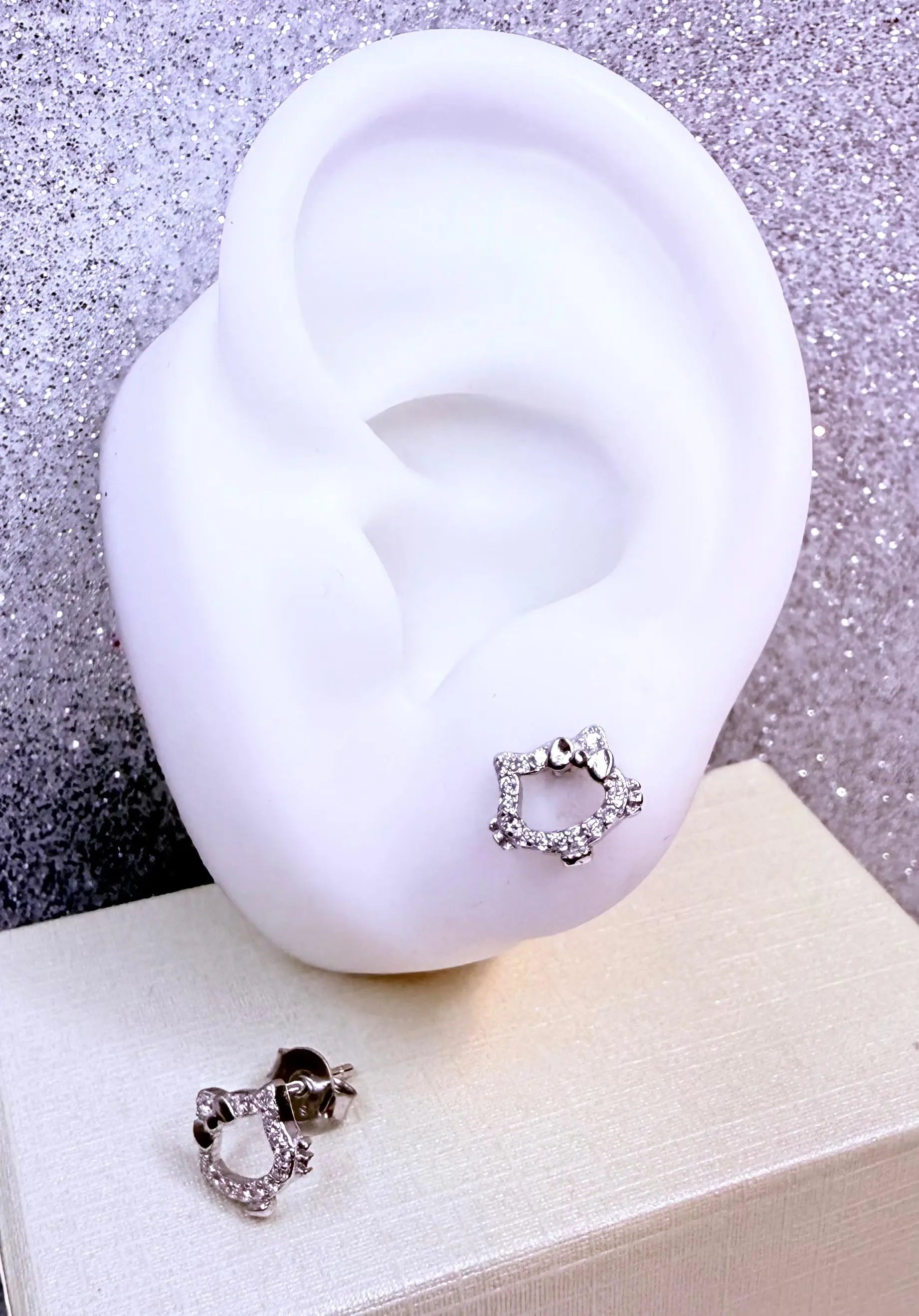 Aros dama gato Hello Kitty Con micro circones cristal Plata fina ley 925