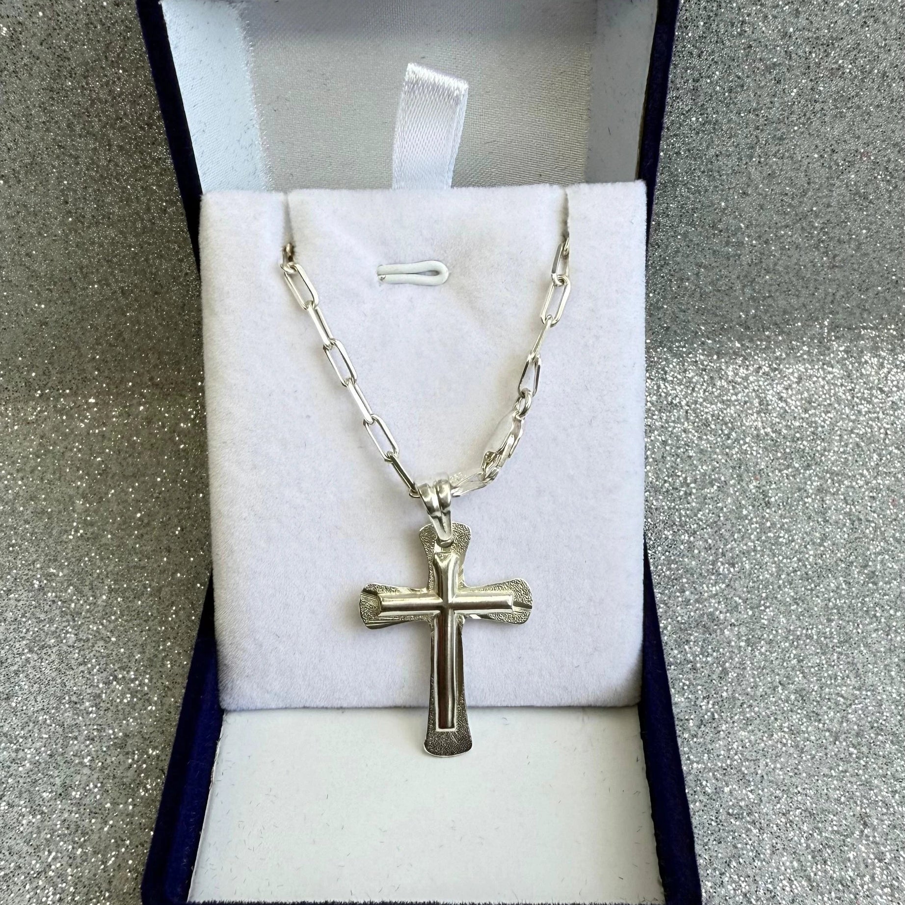 Cadena Caballero Tradicional con dije cruz 60cm plata fina ley 925