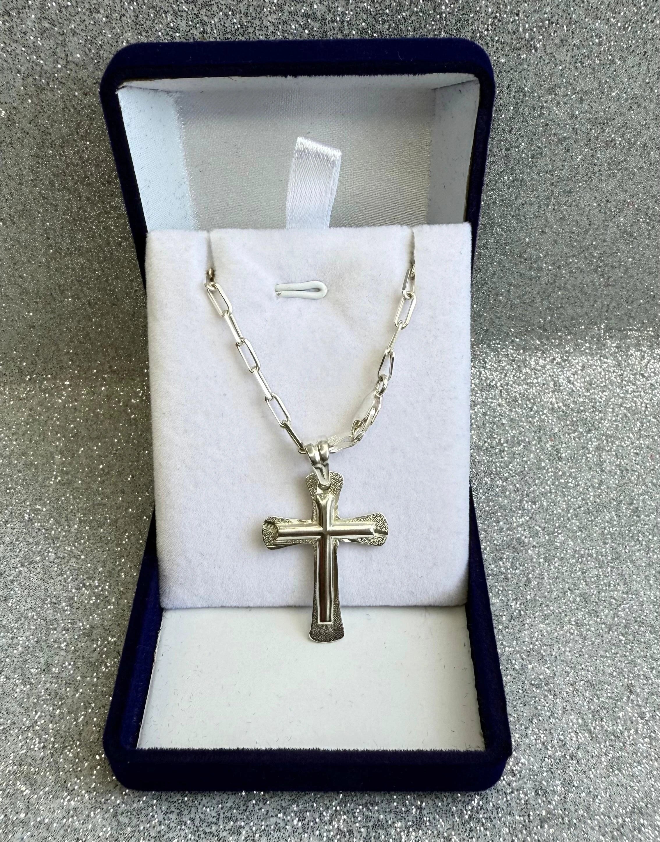 Cadena Caballero Tradicional con dije cruz 60cm plata fina ley 925