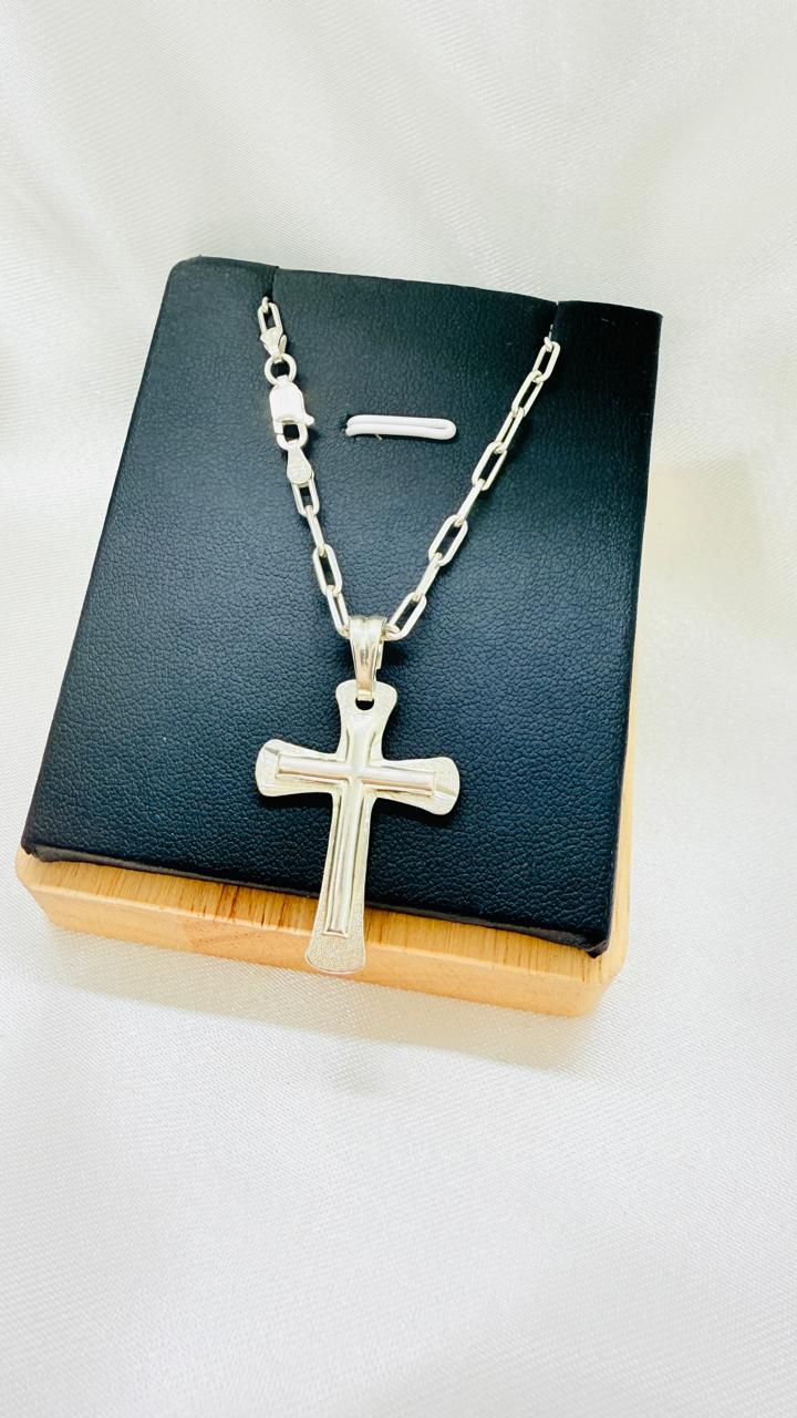Cadena Caballero Tradicional con dije cruz 60cm plata fina ley 925