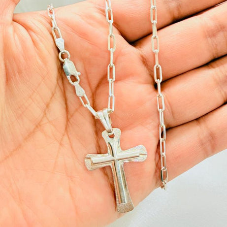 Cadena Caballero Tradicional con dije cruz 60cm plata fina ley 925
