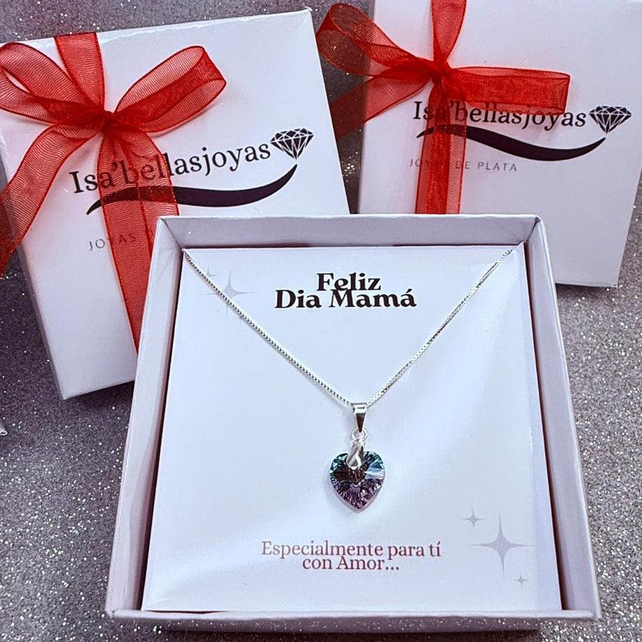 Collar corazón cristal Verdeazulado tornasol