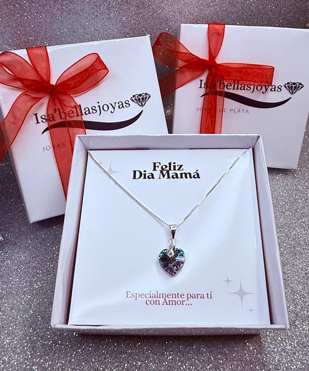 Collar corazón cristal Verdeazulado tornasol