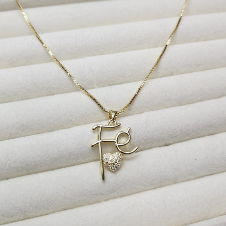 Collar diseño Fe con micro circones Baño de oro 18 kilates