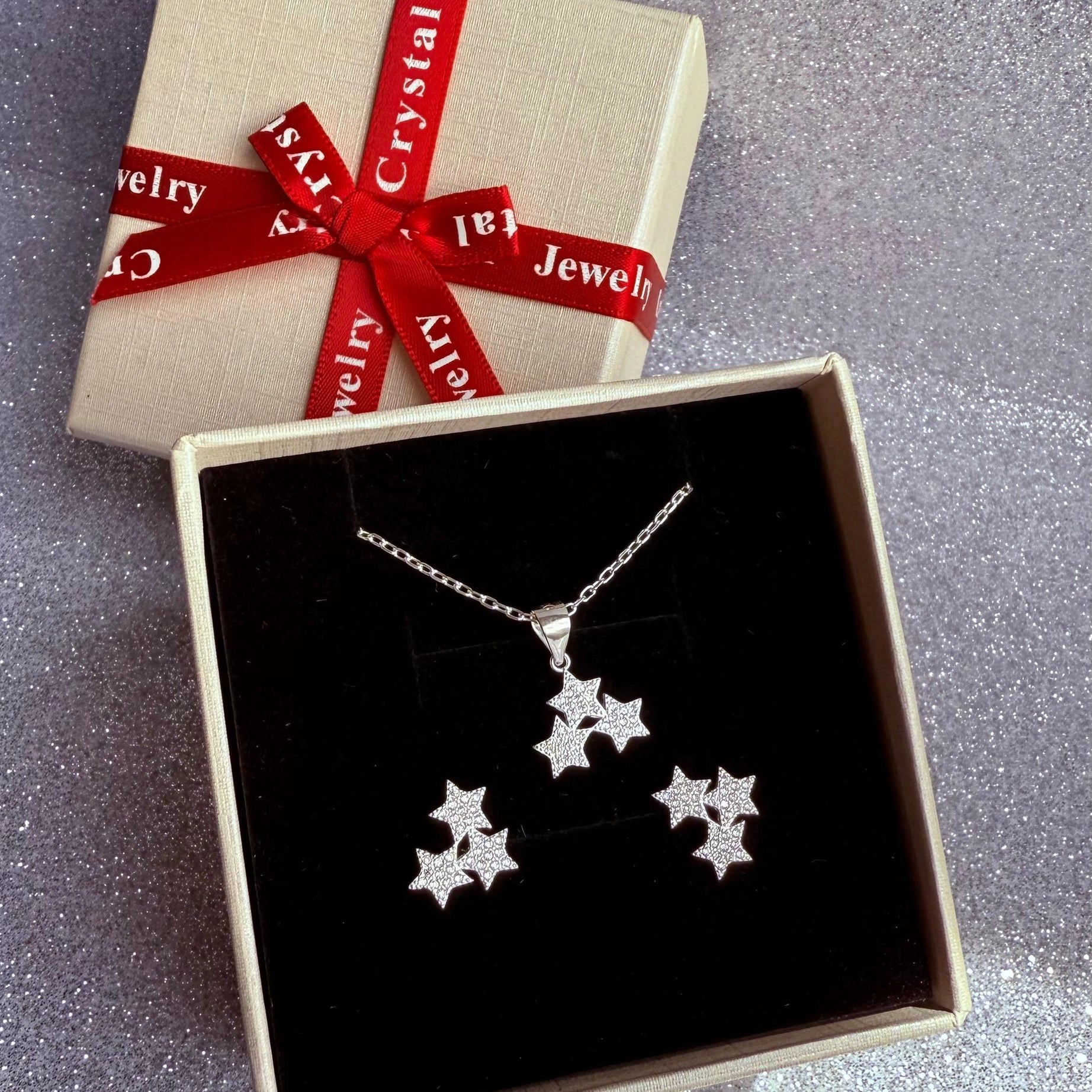 Conjunto Dama Diseño Estrellas microcircones Plata fina ley 925