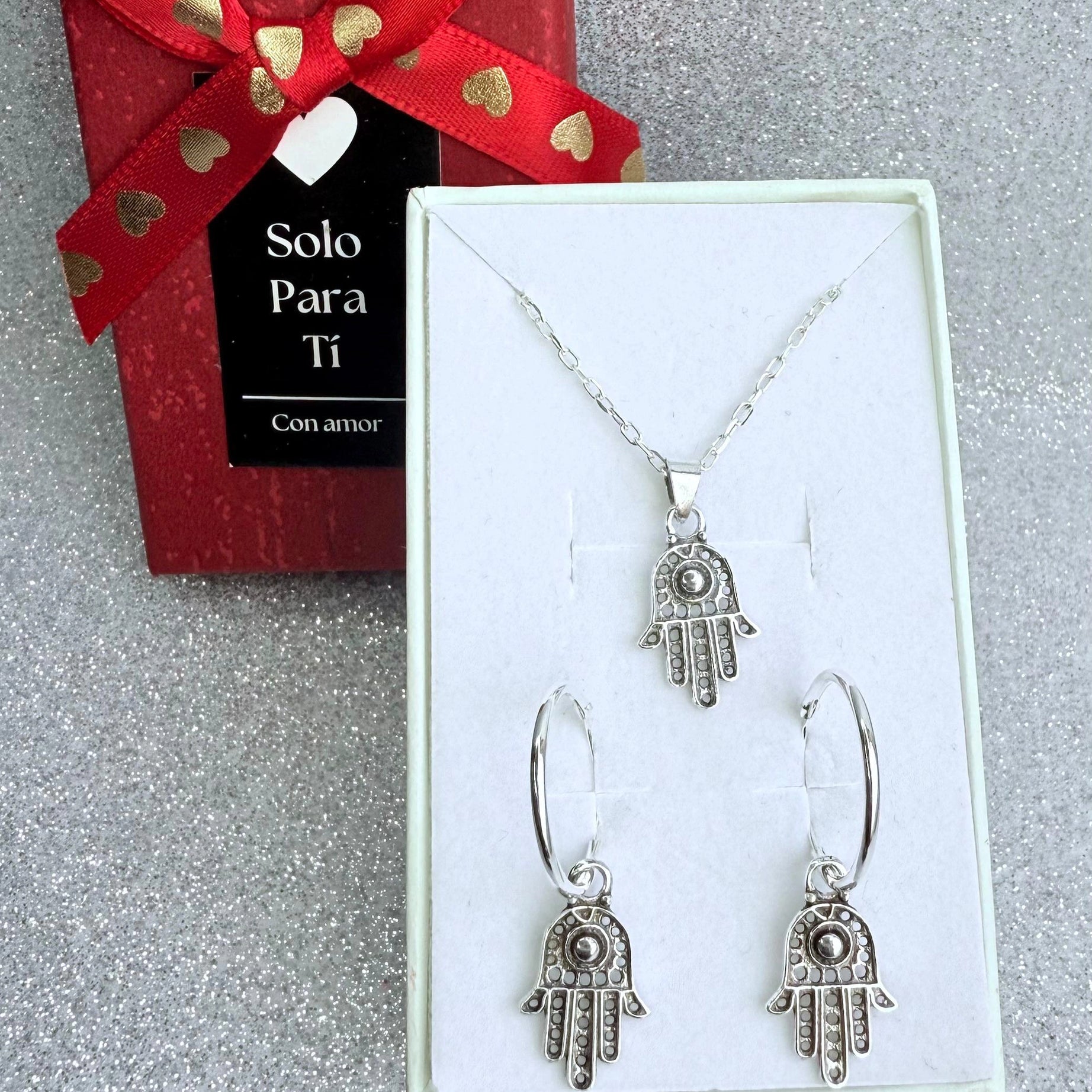 Conjunto Dama Diseño Mano de fatima Plata fina ley 925