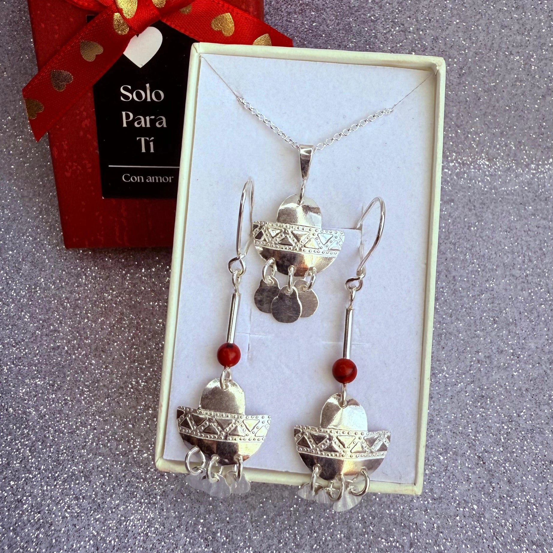 Conjunto Dama Diseño Diseño Mapuche Plata fina ley 925 y 950