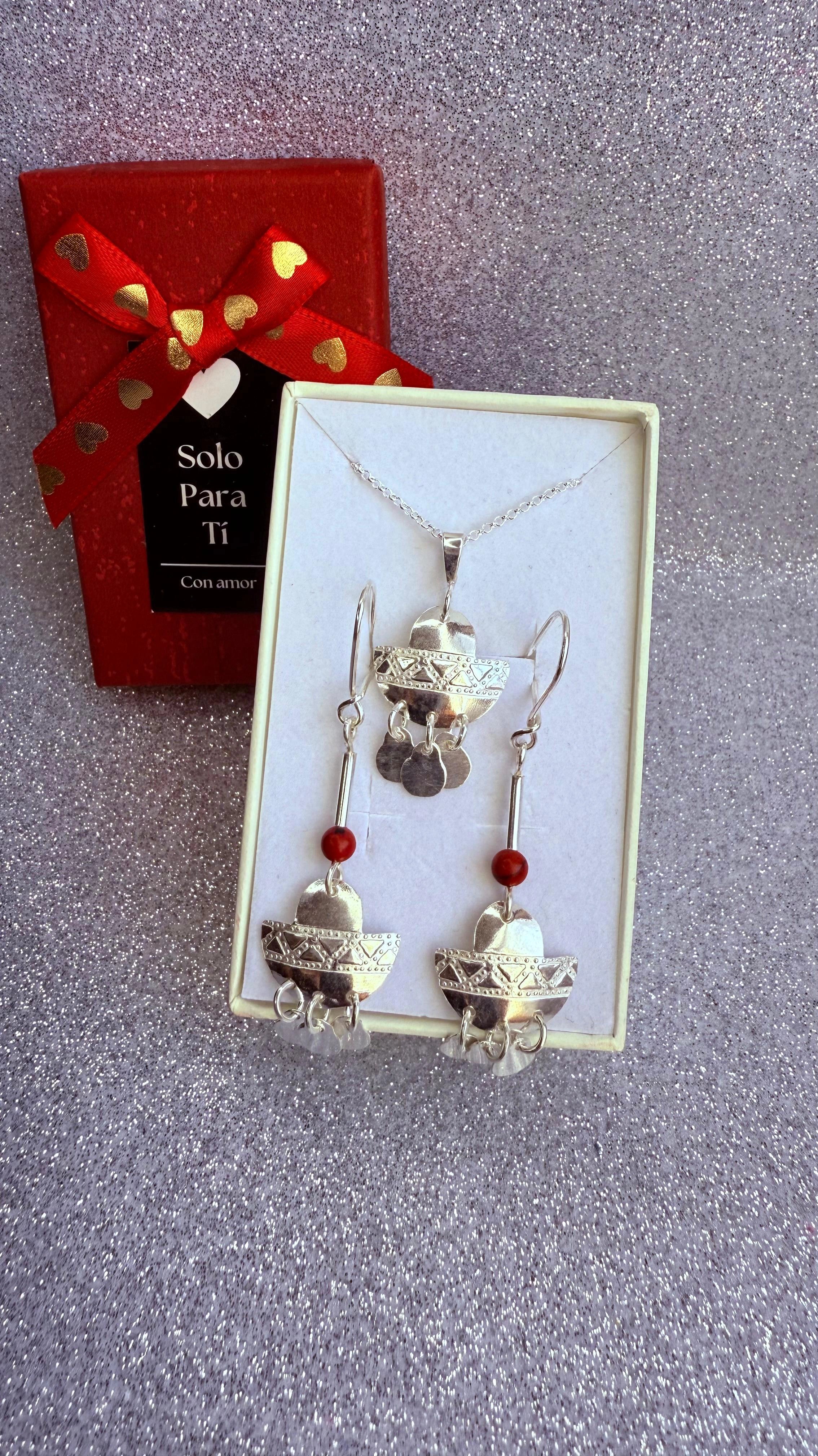 Conjunto Dama Diseño Diseño Mapuche Plata fina ley 925 y 950