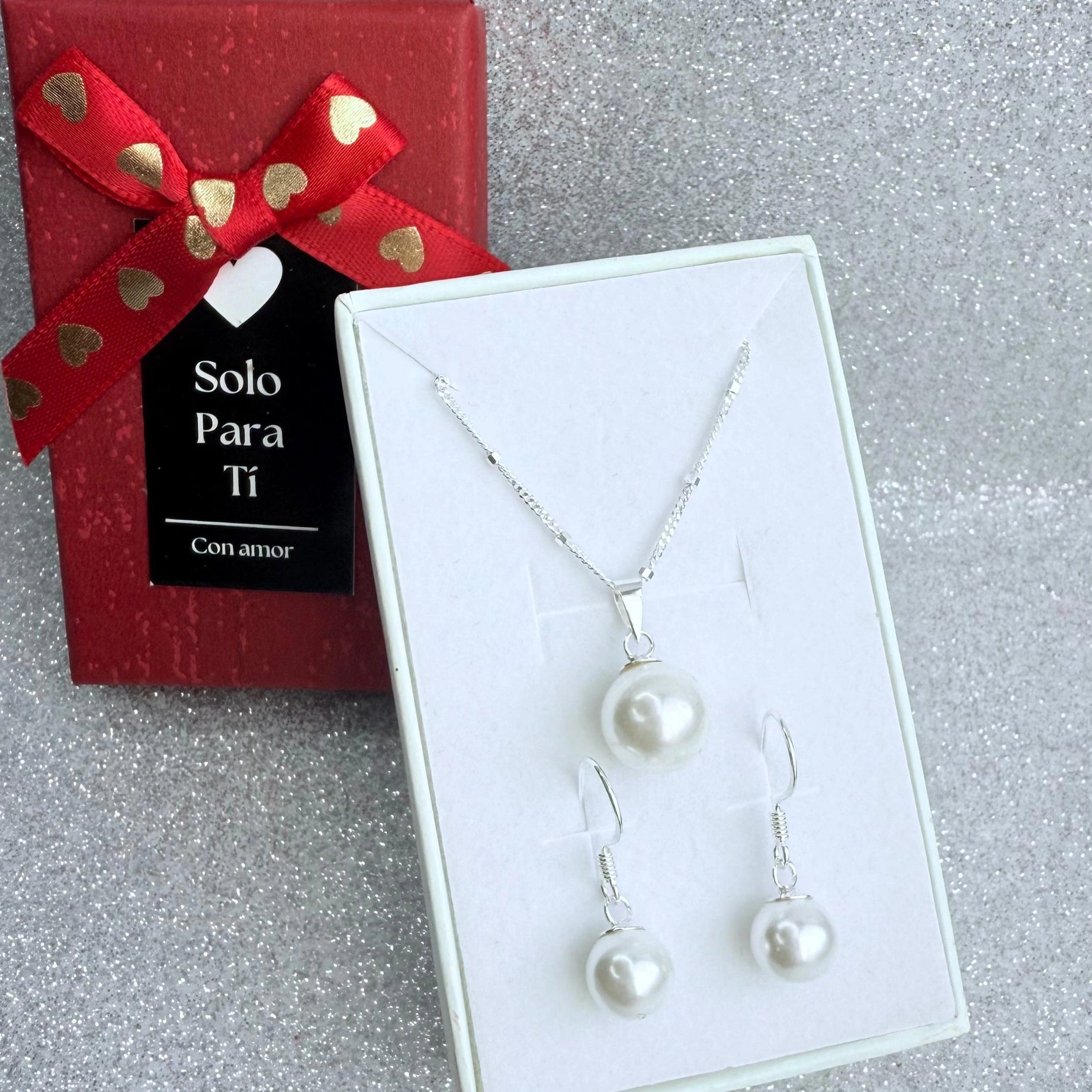 Conjunto Dama Diseño Perlas Plata fina ley 925