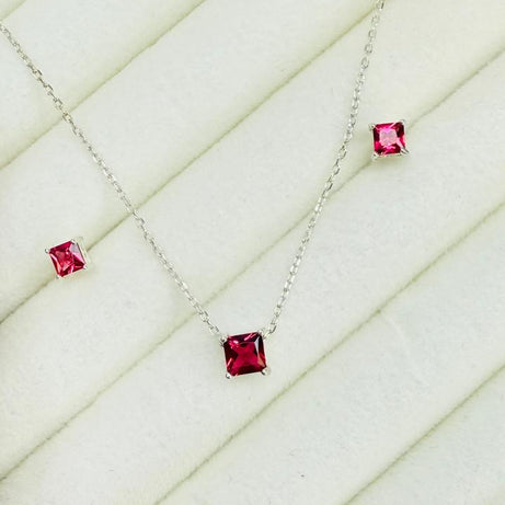 Conjunto Circón Cuadrado rojo rubí
