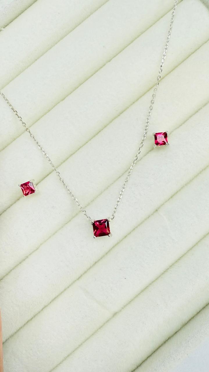 Conjunto Circón Cuadrado rojo rubí