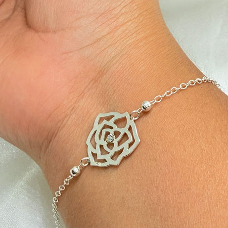 Pulsera Dama Diseño FLOR Rosa circón