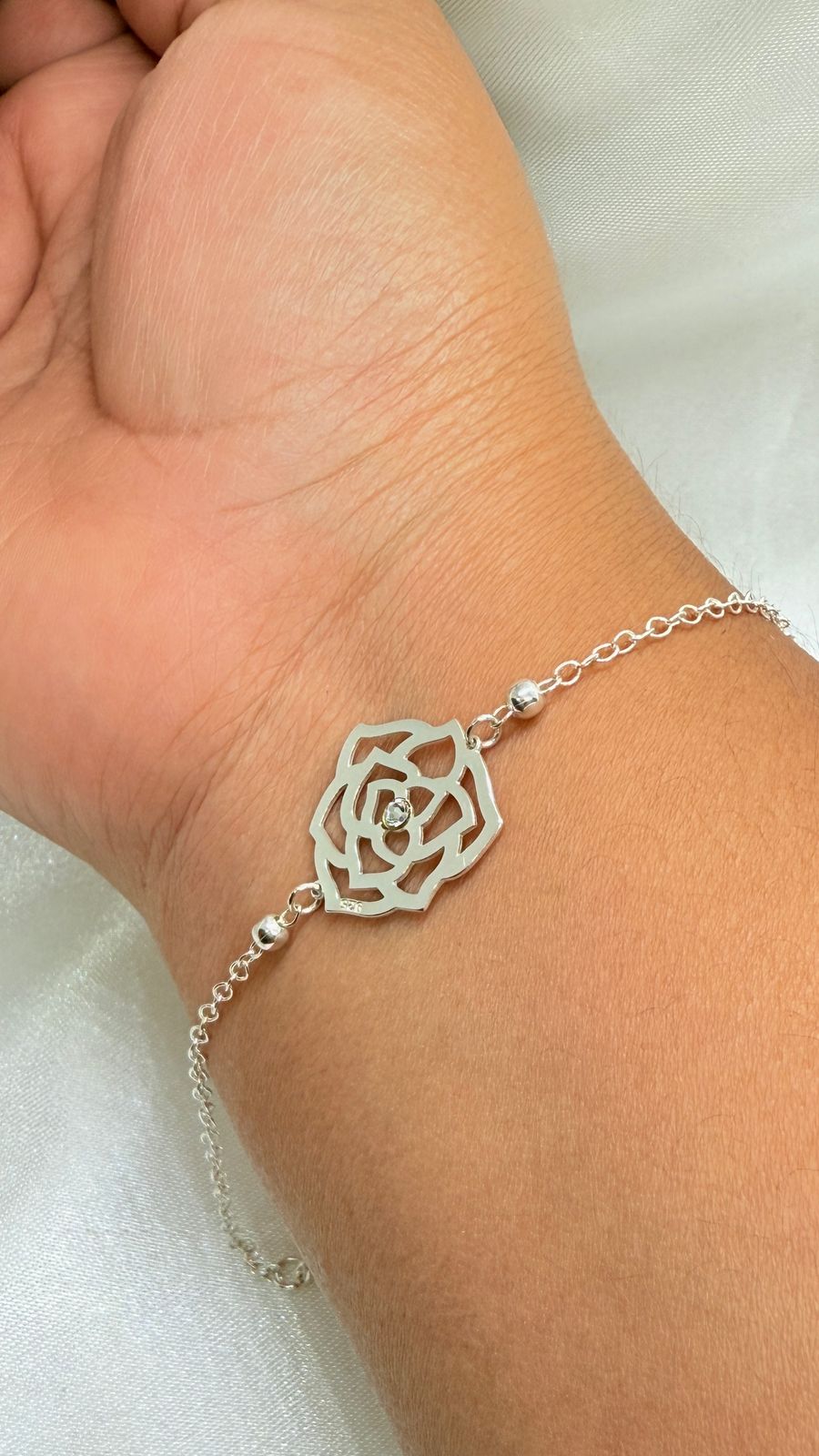 Pulsera Dama Diseño FLOR Rosa circón