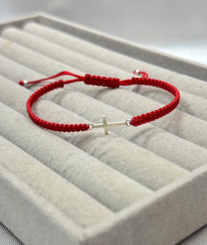 Pulseras Hilo Macramé Rojo Protección CRUZ