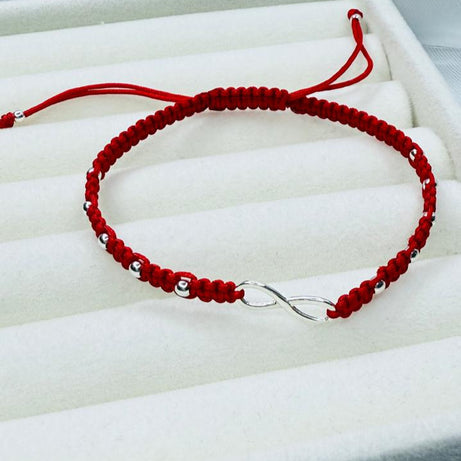 Pulseras Hilo Macramé Rojo Protección Infinito con pelotitas