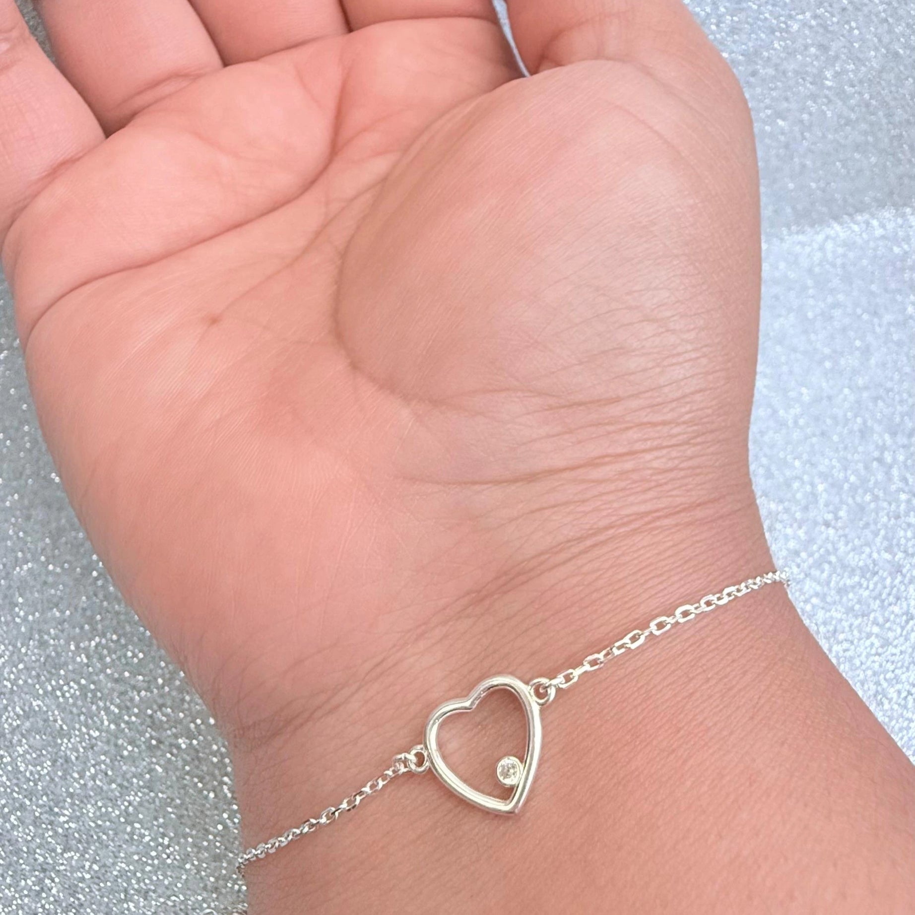 Pulsera Dama Diseño Corazón Con circón Cristal Plata fina ley 925