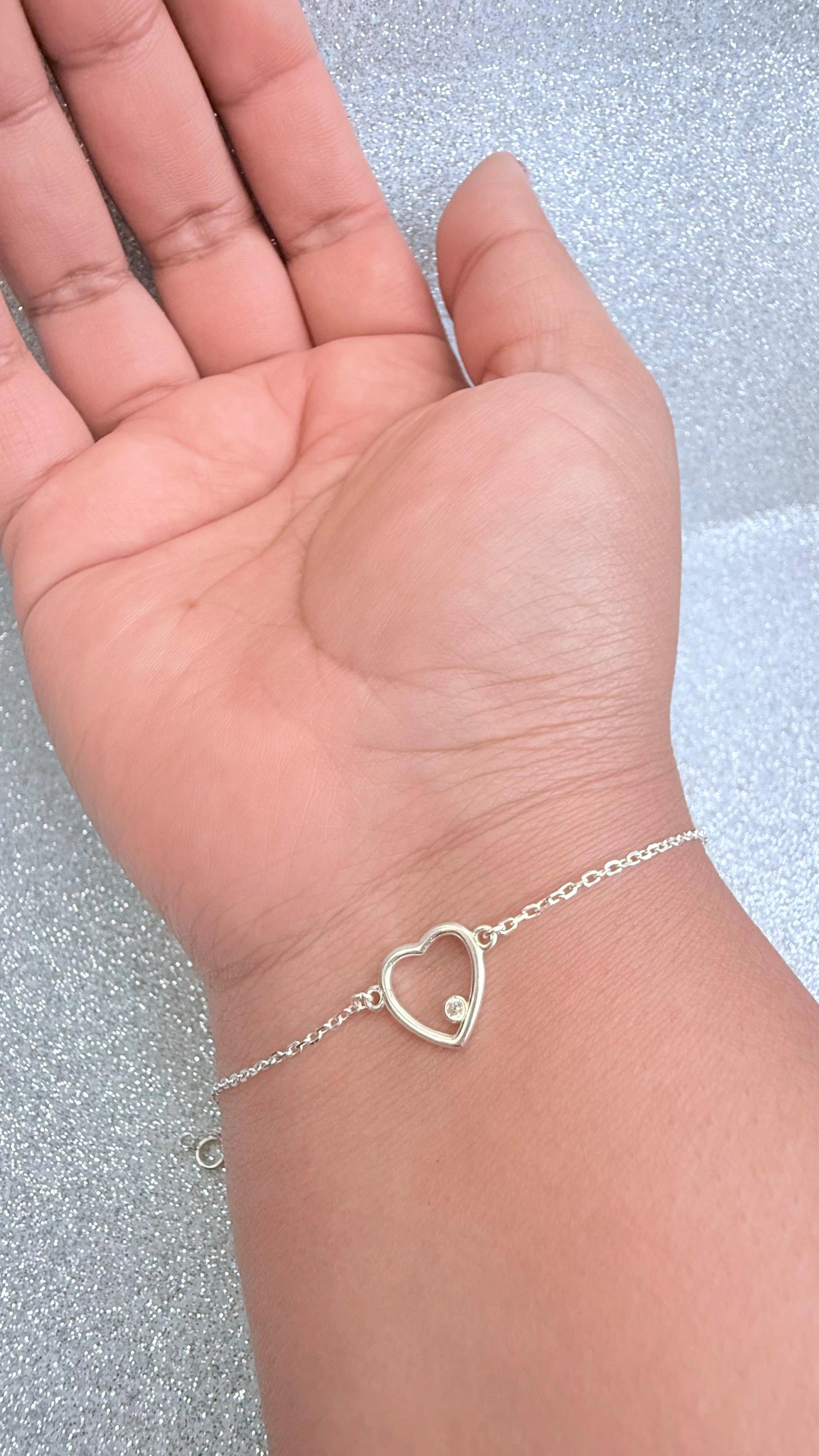 Pulsera Dama Diseño Corazón Con circón Cristal Plata fina ley 925