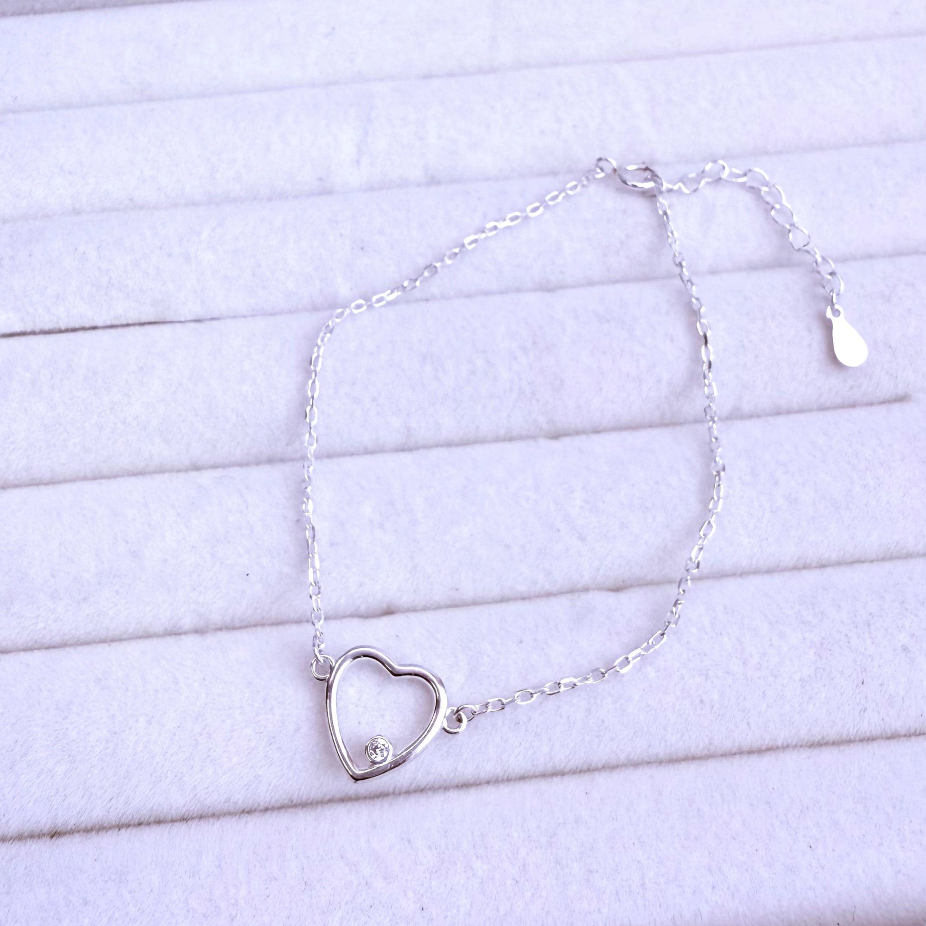 Pulsera Dama Diseño Corazón Con circón Cristal Plata fina ley 925