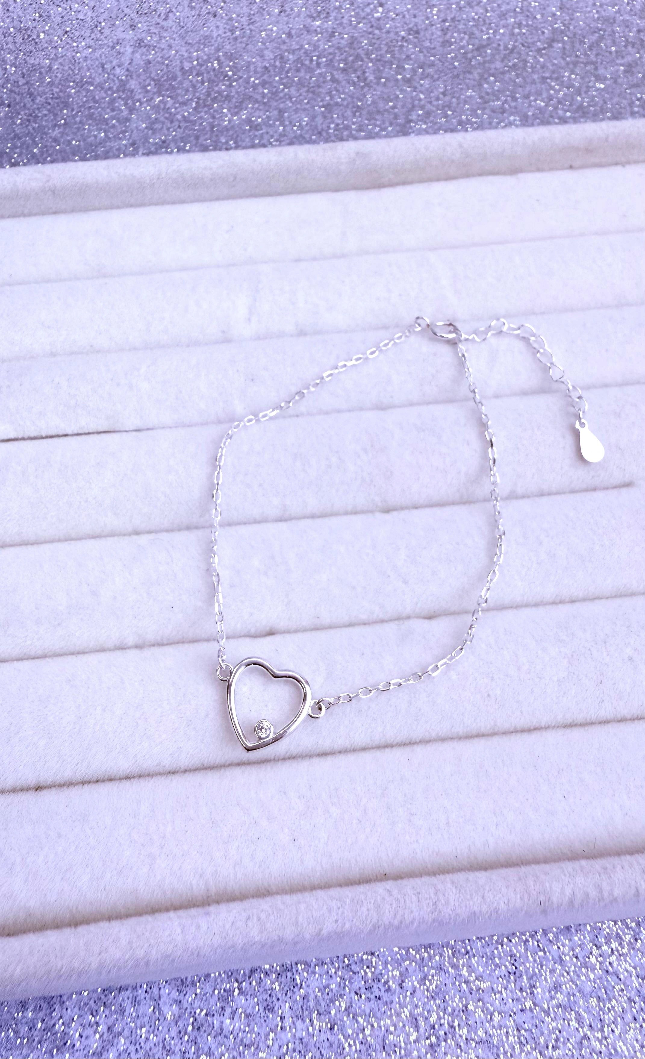 Pulsera Dama Diseño Corazón Con circón Cristal Plata fina ley 925