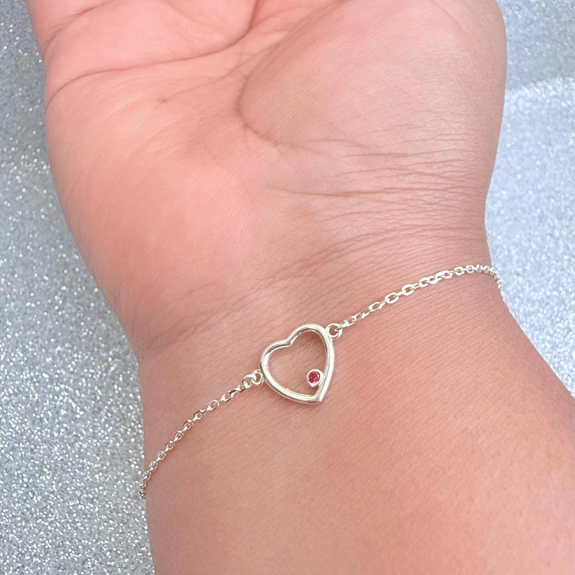 Pulsera Dama Diseño Corazón Con circón fucsia Plata fina ley 925