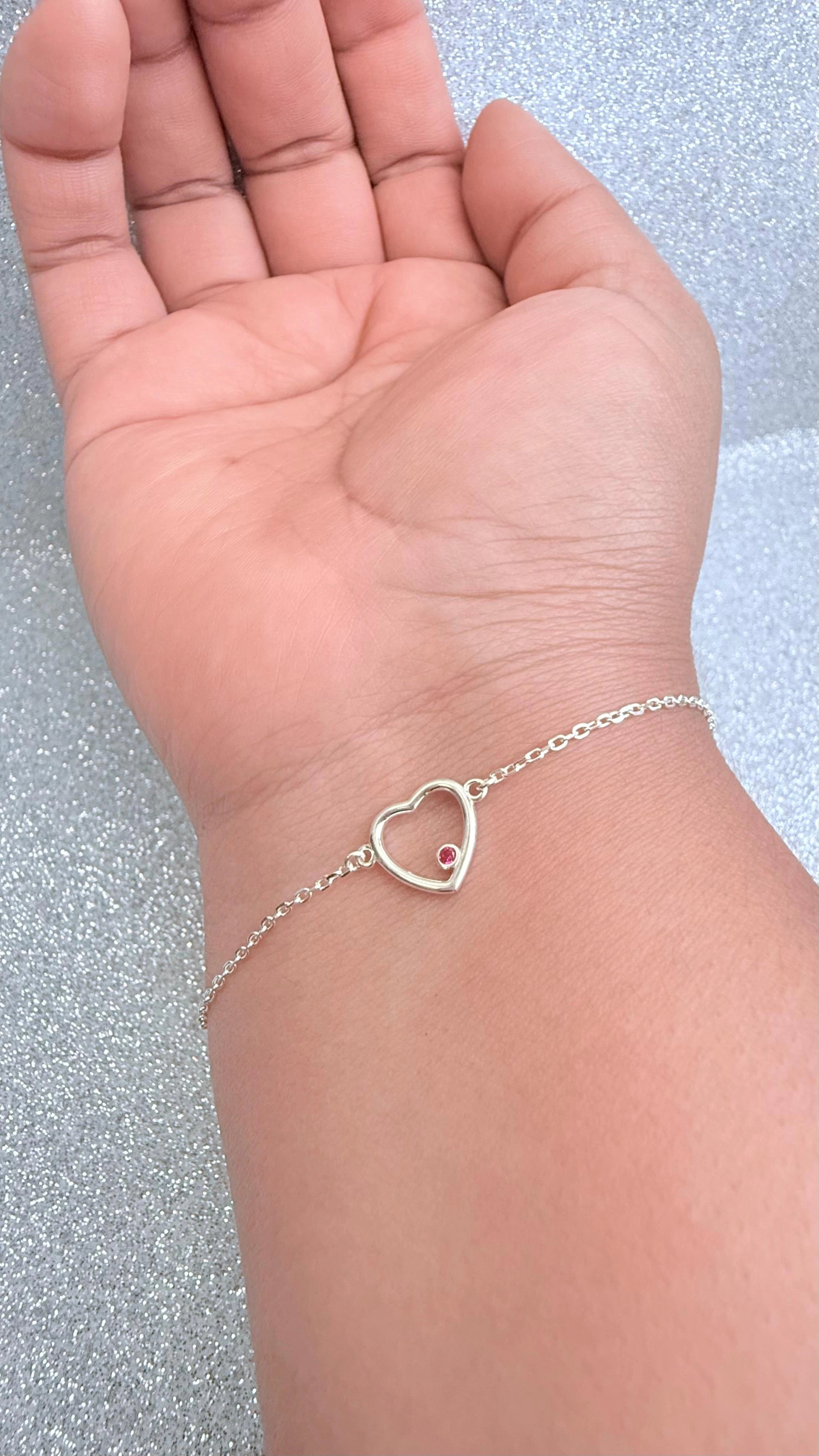 Pulsera Dama Diseño Corazón Con circón fucsia Plata fina ley 925