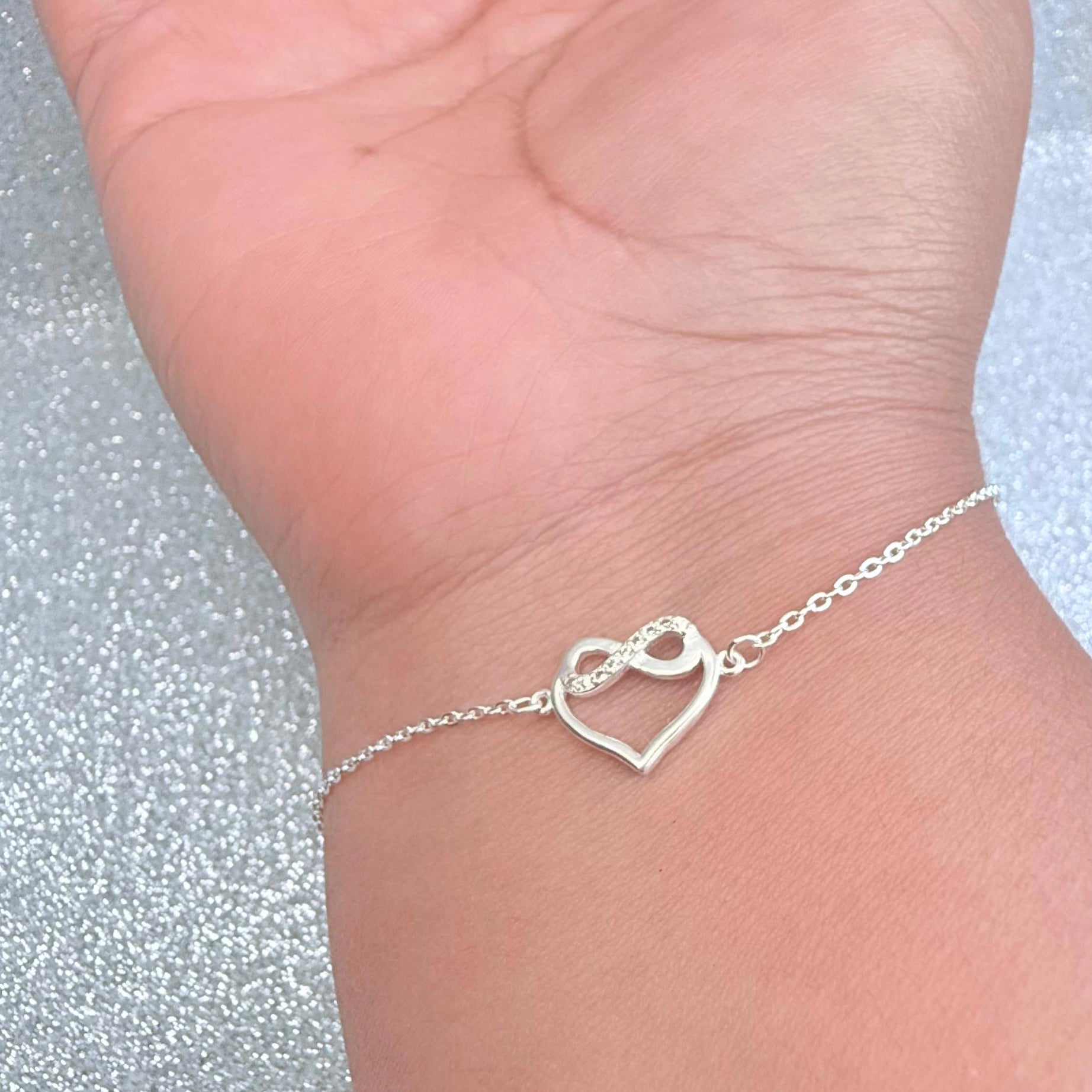Pulsera Dama Diseño Corazón Infinito con Microcircones Cristal Plata fina ley 925