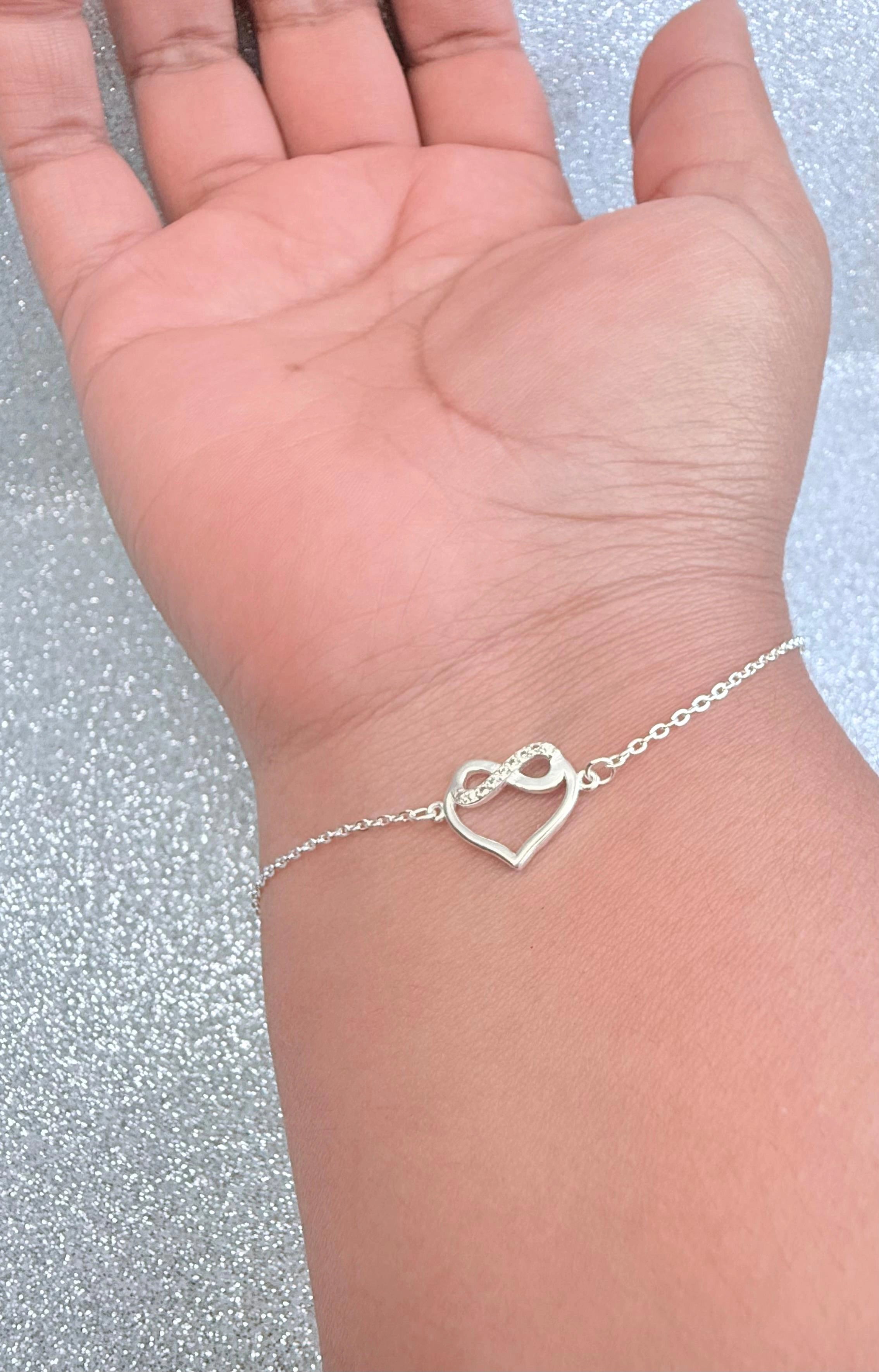 Pulsera Dama Diseño Corazón Infinito con Microcircones Cristal Plata fina ley 925