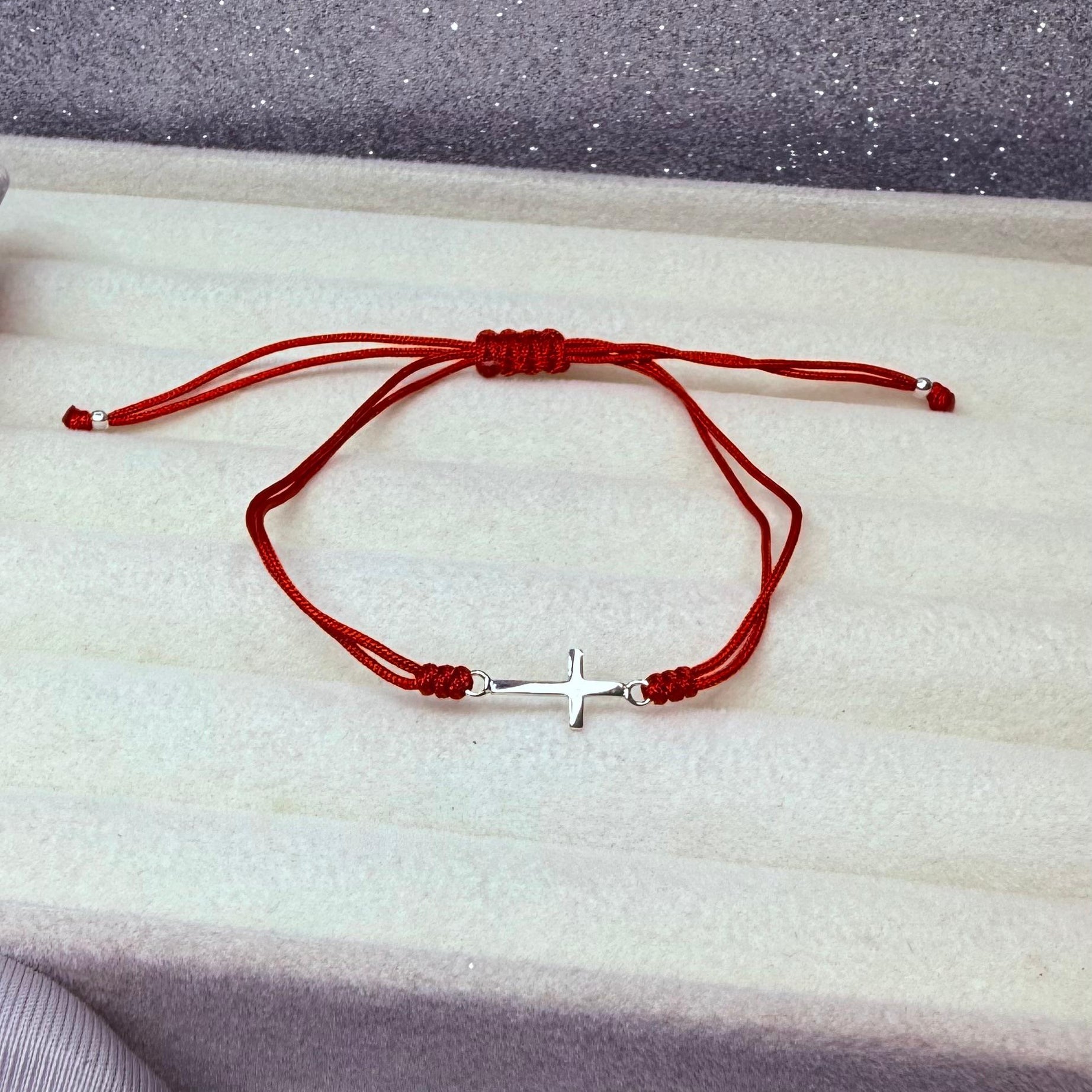 Pulsera Hilo Rojo Protección Dije Cruz Plata 925