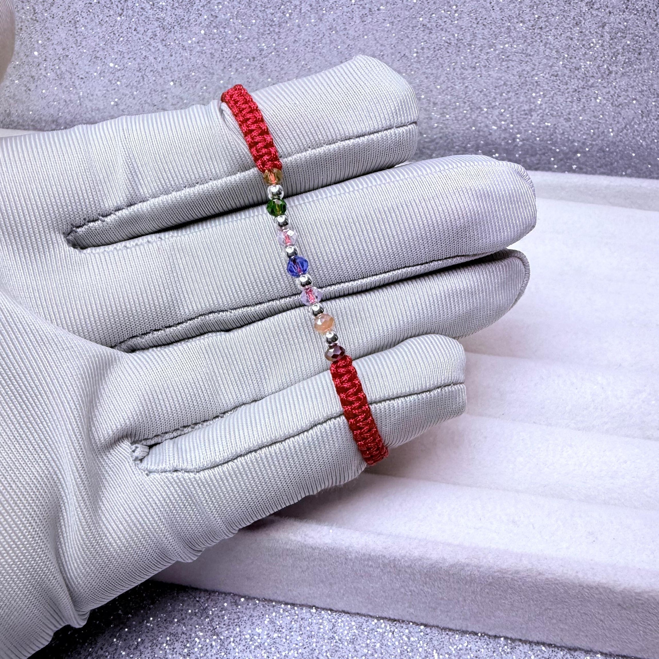 Pulsera Macramé Hilo Rojo Protección cristales colores Niño/a