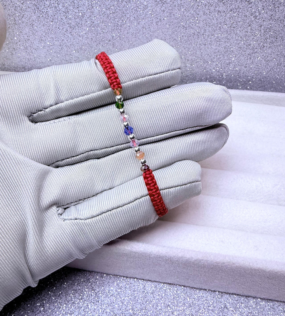 Pulsera Macramé Hilo Rojo Protección cristales colores Niño/a