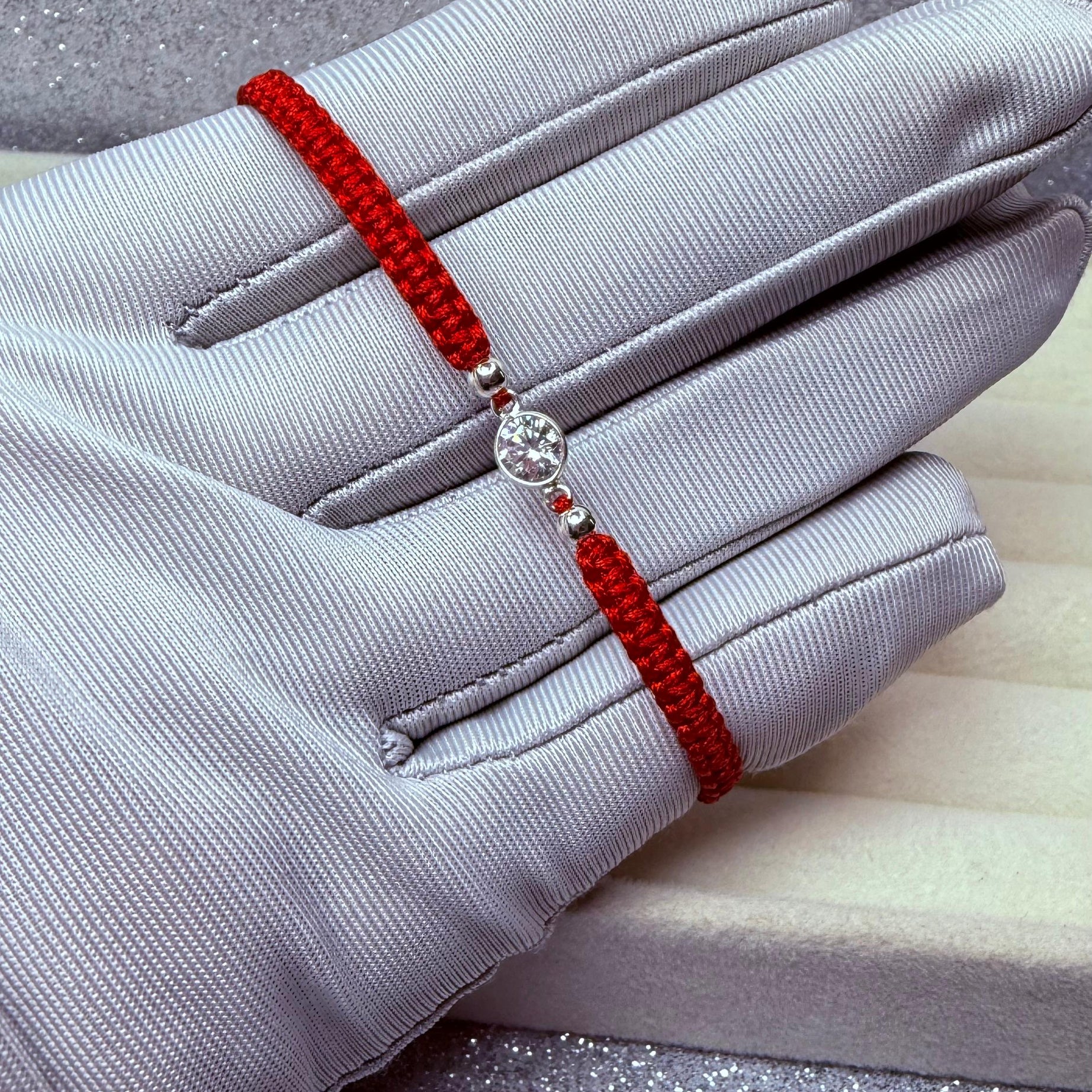 Pulsera Macramé Hilo Rojo Protección Dije Cristal Plata 925
