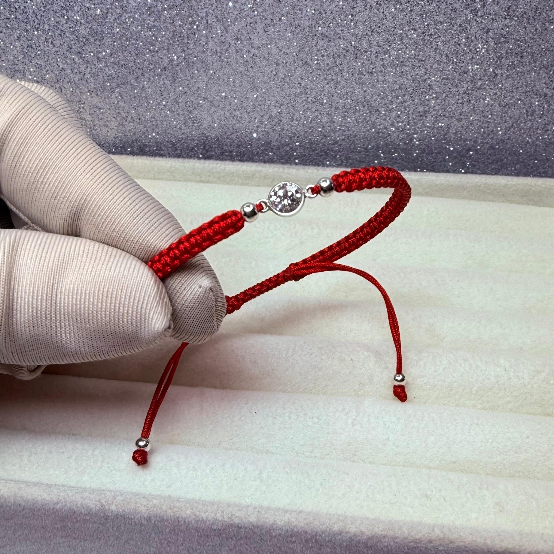 Pulsera Macramé Hilo Rojo Protección Dije Cristal Plata 925