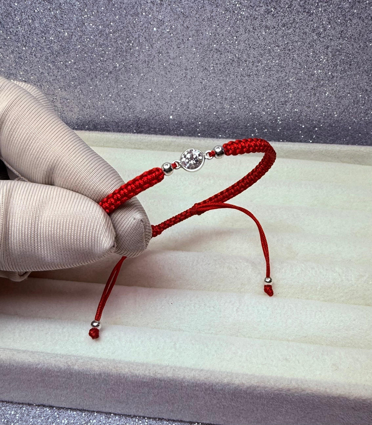 Pulsera Macramé Hilo Rojo Protección Dije Cristal Plata 925