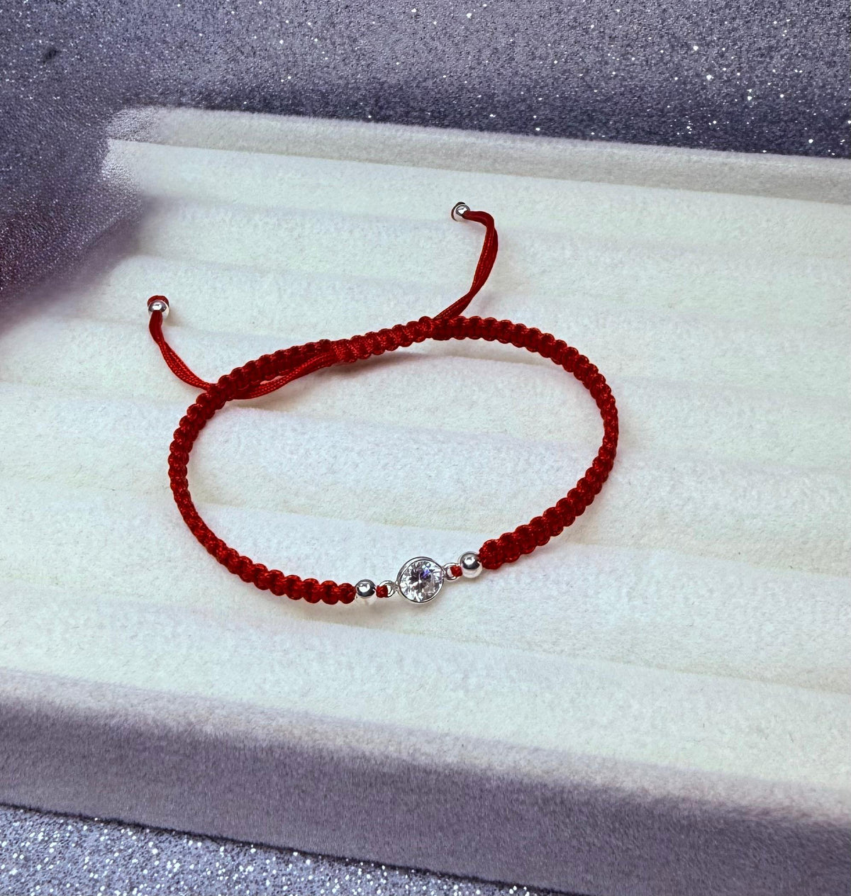 Pulsera Macramé Hilo Rojo Protección Dije Cristal Plata 925