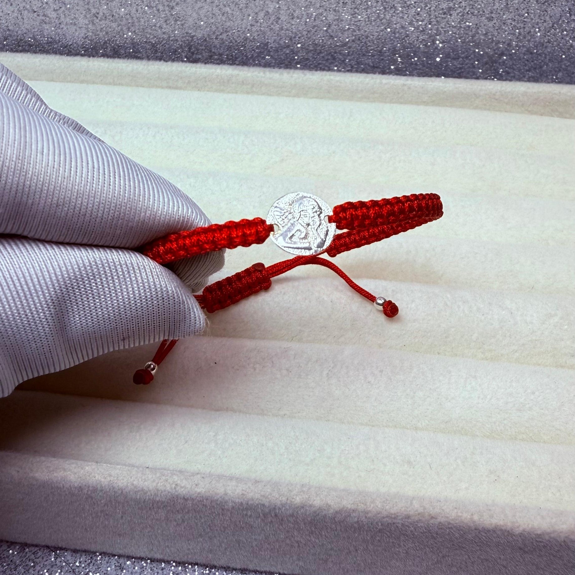 Pulsera  macramé Hilo Rojo Protección Dije de Ángel de la guarda Plata 925