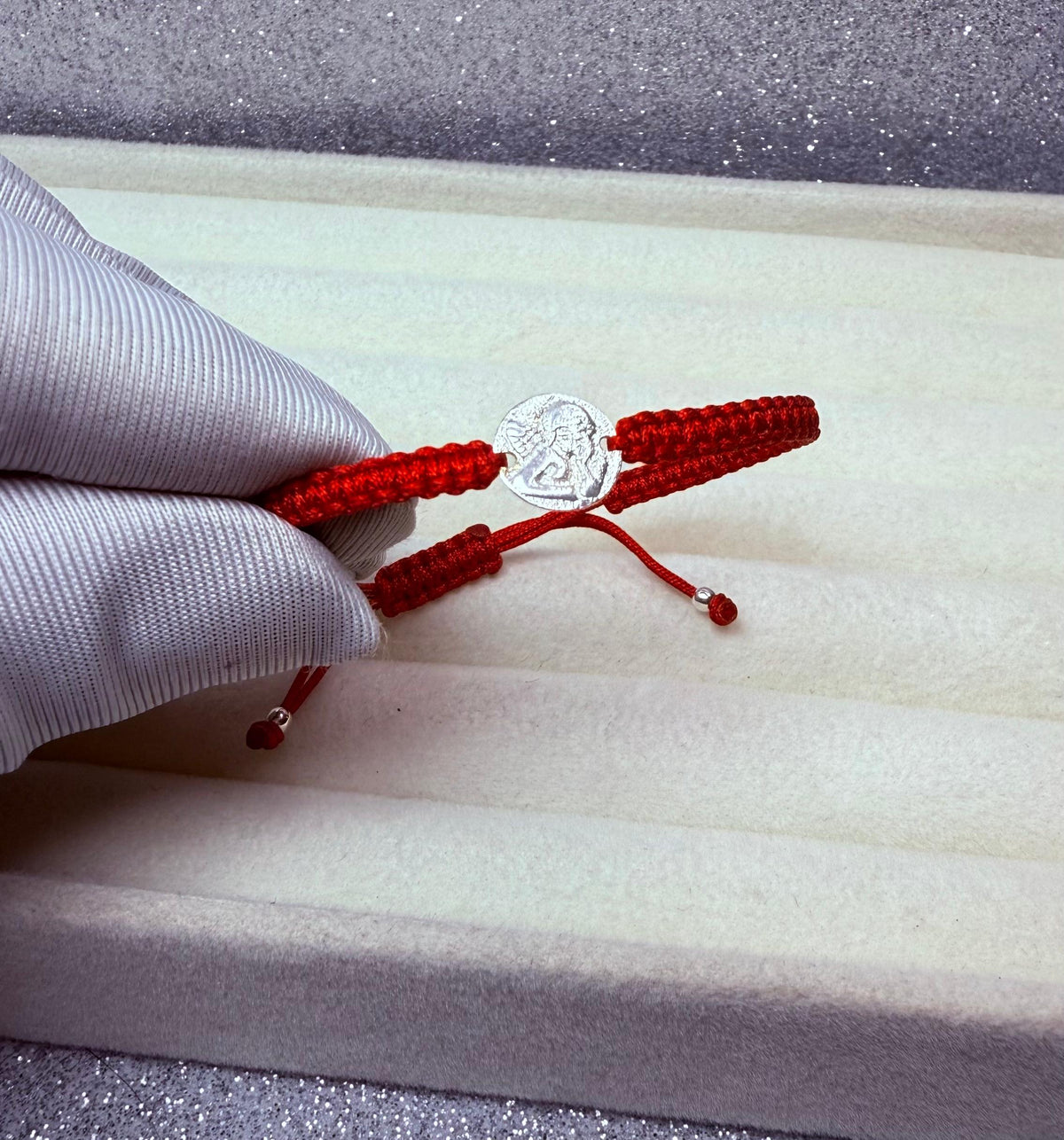 Pulsera  macramé Hilo Rojo Protección Dije de Ángel de la guarda Plata 925