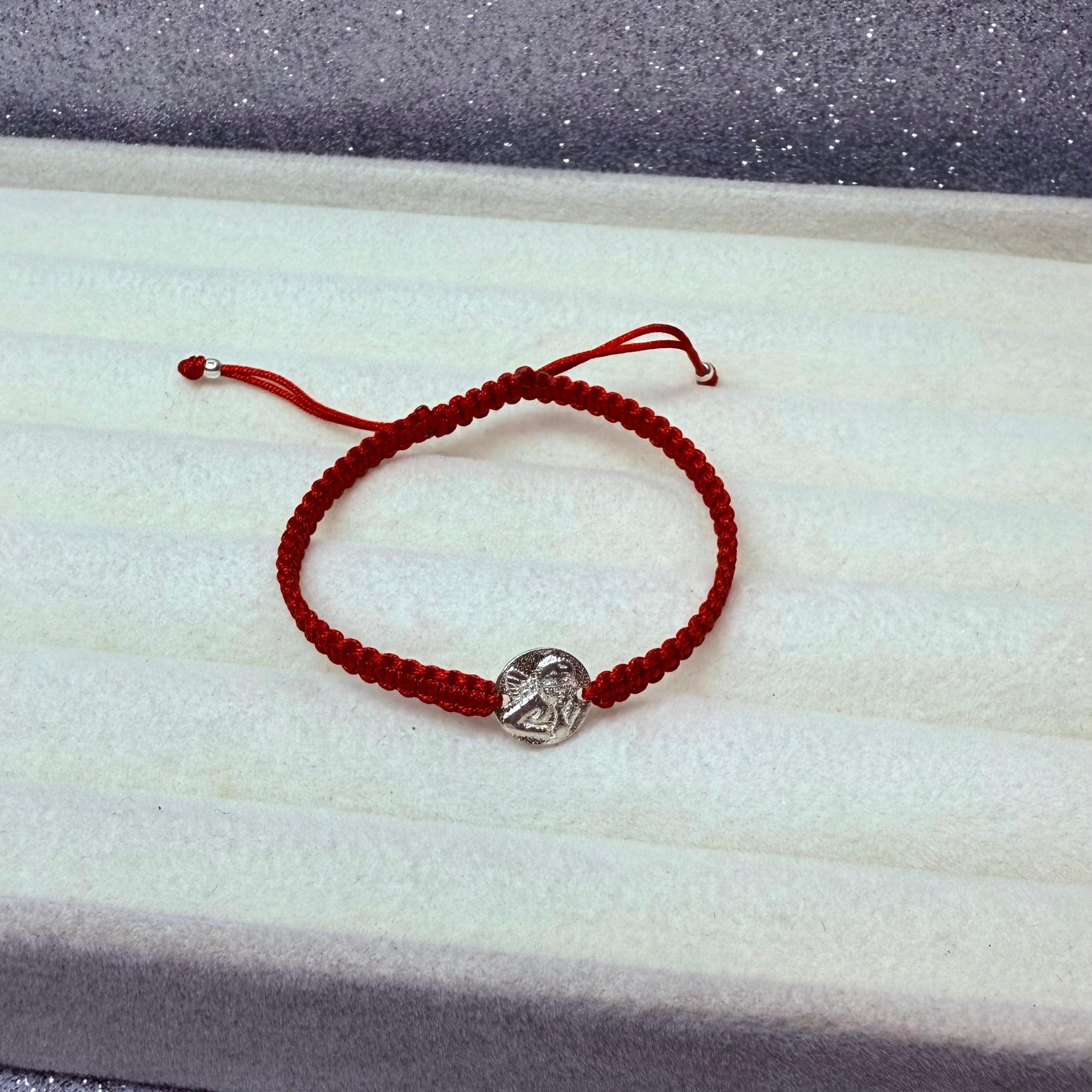 Pulsera  macramé Hilo Rojo Protección Dije de Ángel de la guarda Plata 925