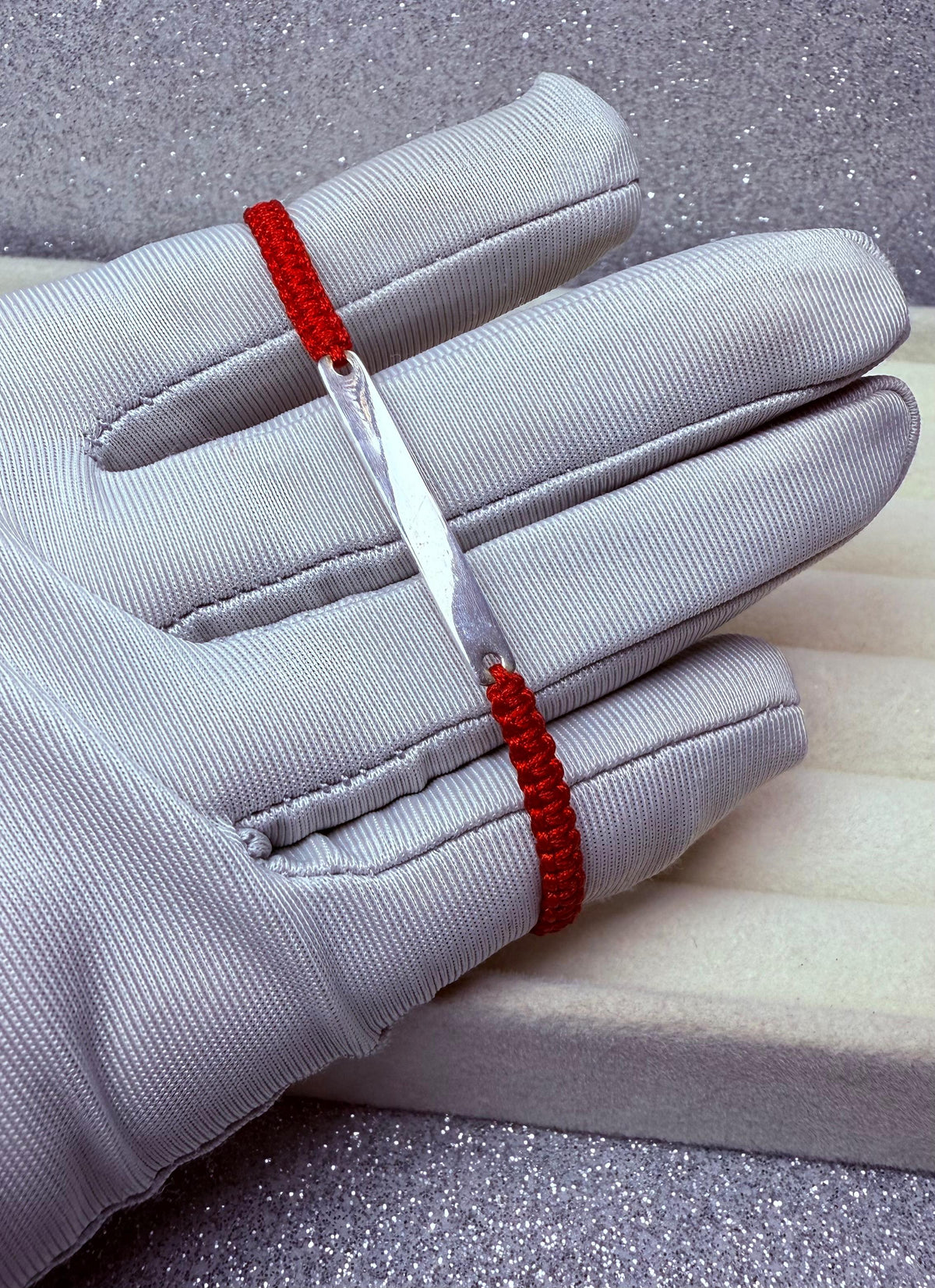 Pulsera  macramé Hilo Rojo Protección Placa 2,5 cm x 3 mm Plata 925