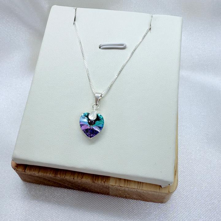 Collar con Dije Corazón Cristal Azul-violeta