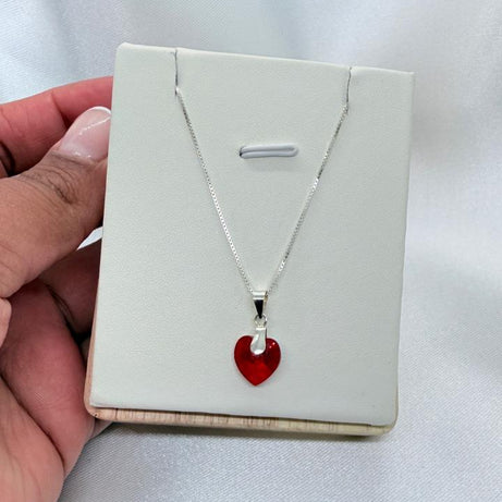 Collar con Dije Corazón Cristal Rojo