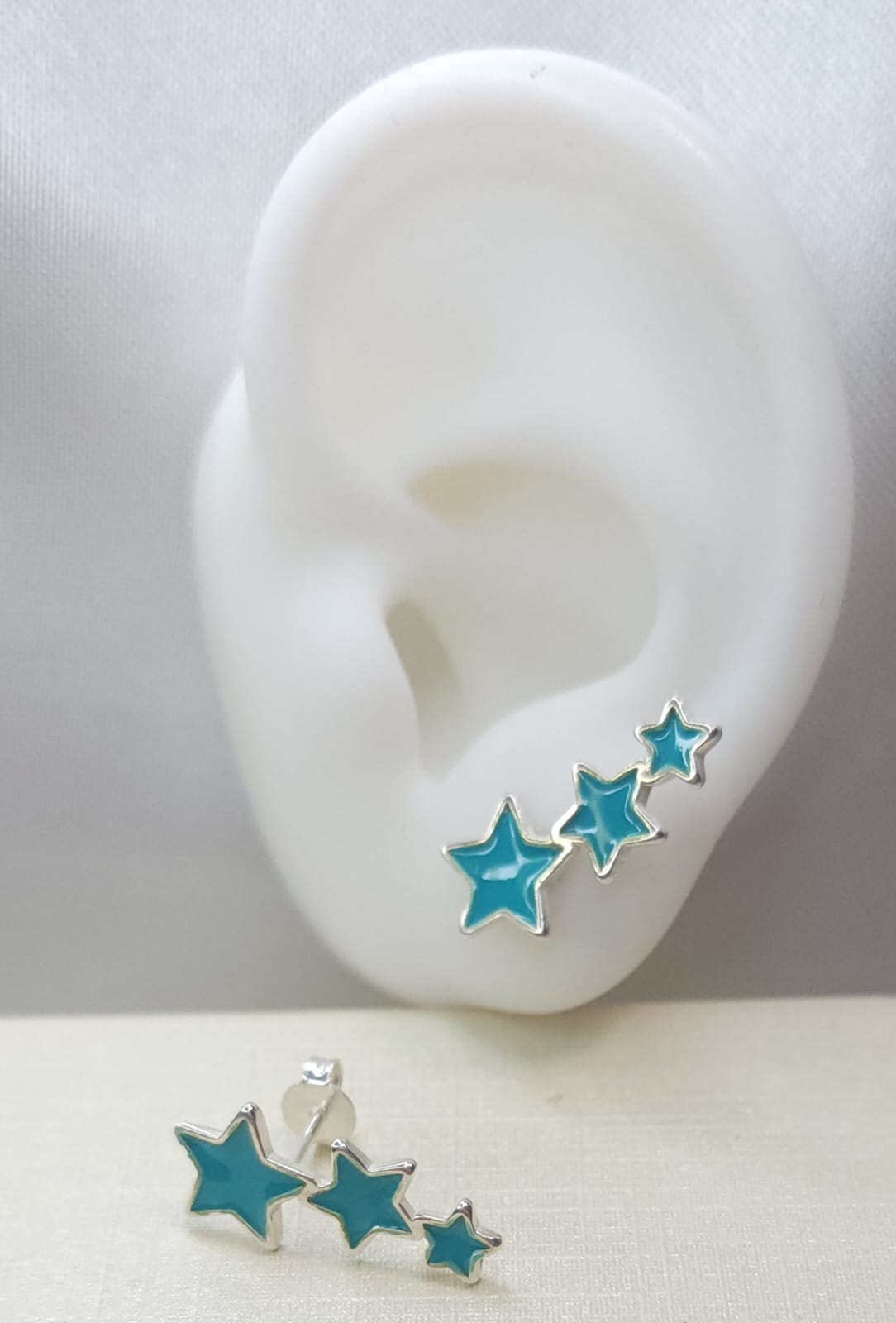 Aros Diseño Estrellas Esmaltado Verde