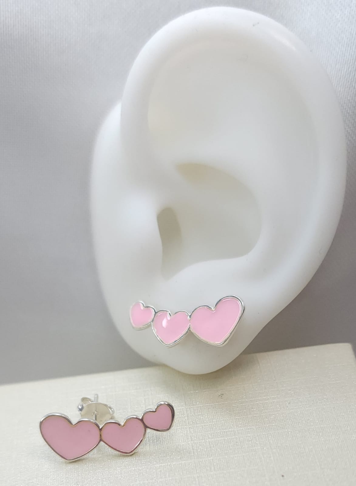 Aros Diseño Corazones Esmaltado Rosado